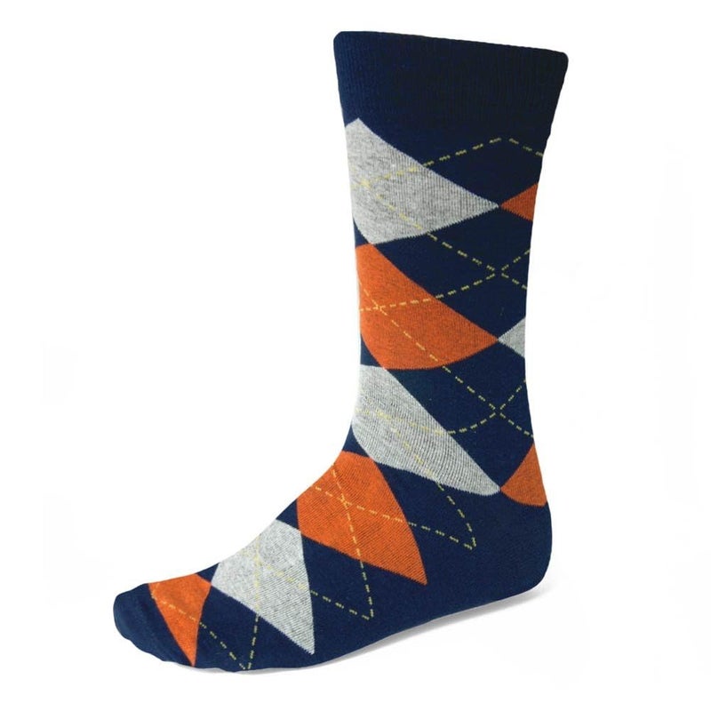 tiemart Men's Socks, One Pair (Navy Blue and Orange Argyle) - Image 1